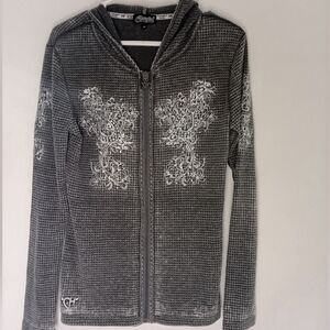 Cowgirl Hardware Size MediumGray Zip-Up Hoodie with White Floral Design